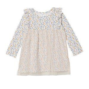 Floral and Tulle Ruffle Long Sleeve Dress NEW WITH TAGS